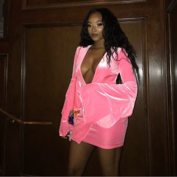 Bubble Gum Pink Gabrielle Mini Dress - Picture 2 of 2